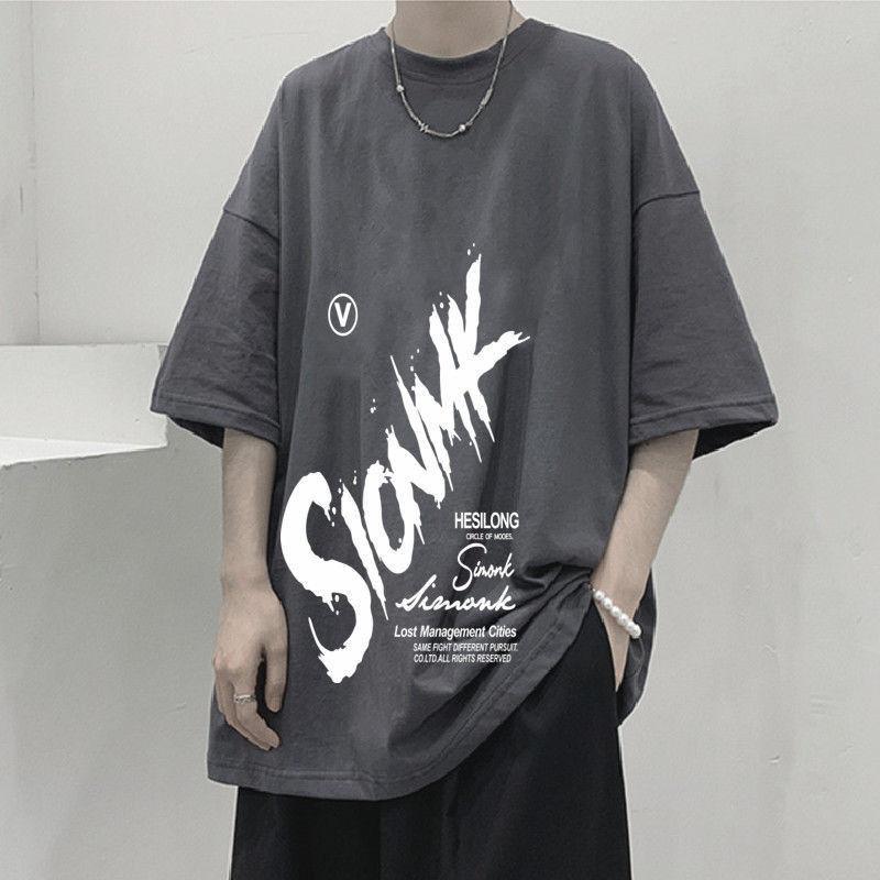 純棉男士短袖潮流斜字母T卹5色 S-4XL