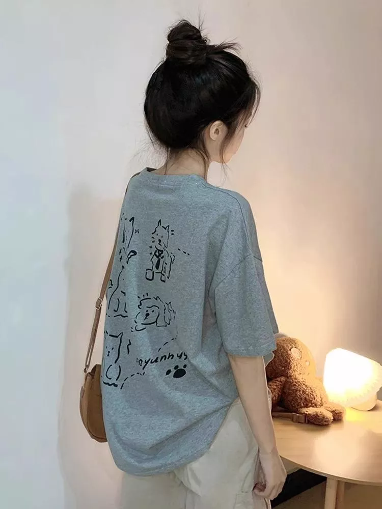 200公克純棉背後可愛小狗印花T卹2色 M-3XL