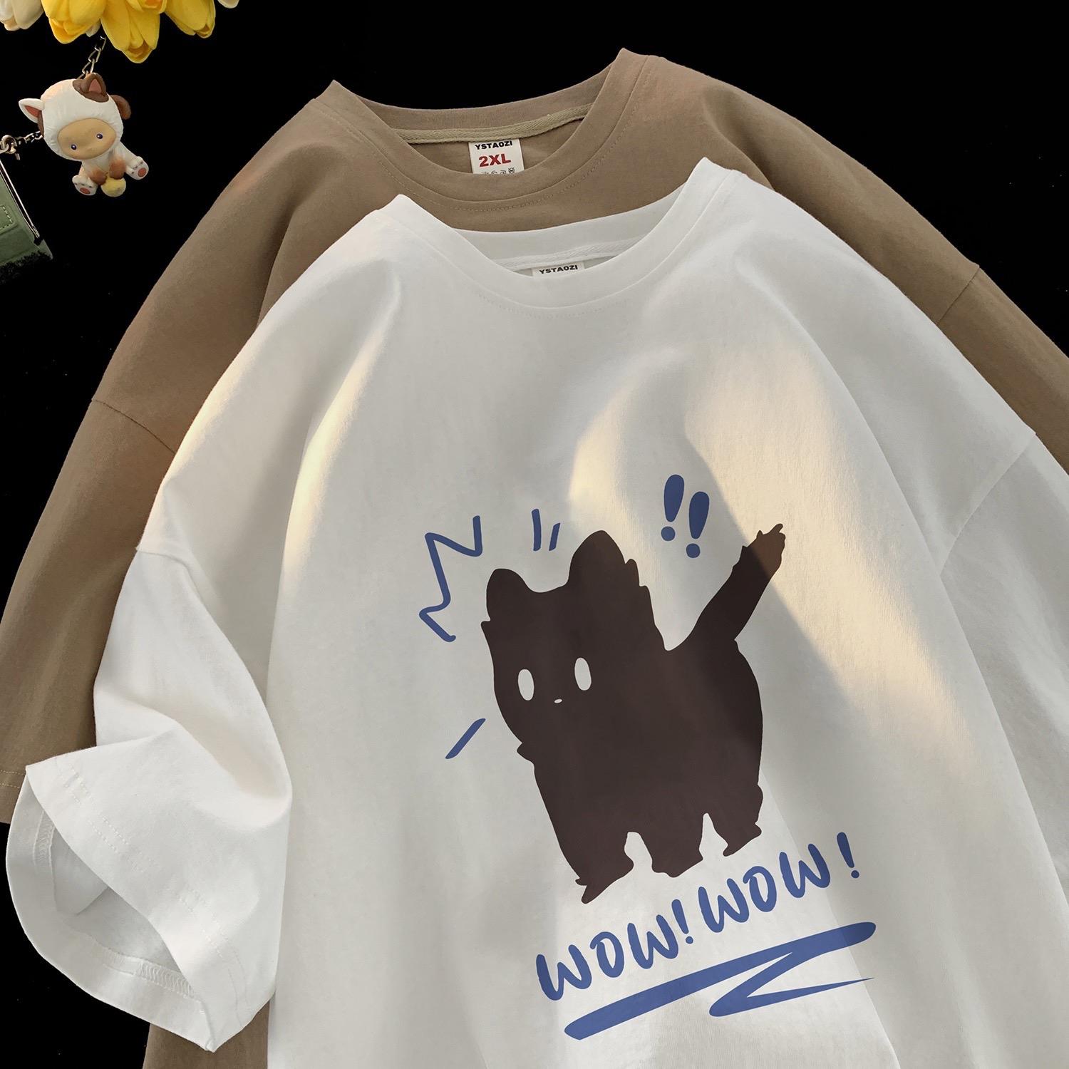 200公克純棉貓咪驚嚇印花T卹4色 M-3XL