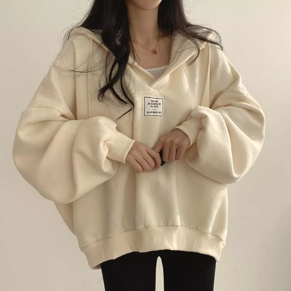 牛奶絲慵懶風蝙蝠袖寬鬆V領連帽上衣3色 M-2XL