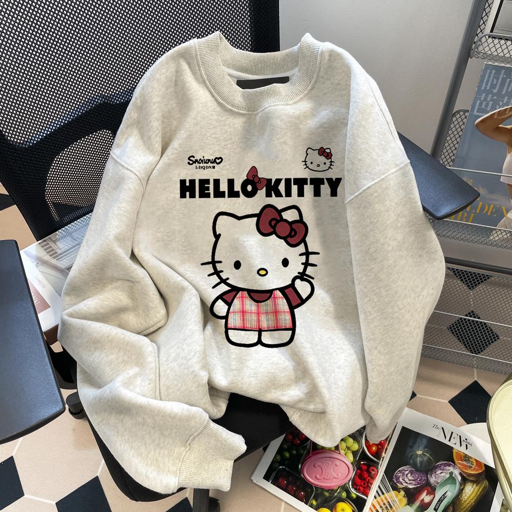 華棉薄款320克/加絨400克圓領KITTY印花衛衣4色 M-2XL