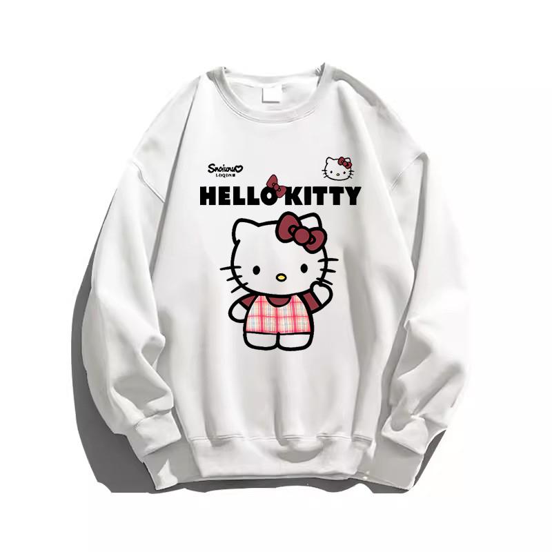 華棉薄款320克/加絨400克圓領KITTY印花衛衣4色 M-2XL