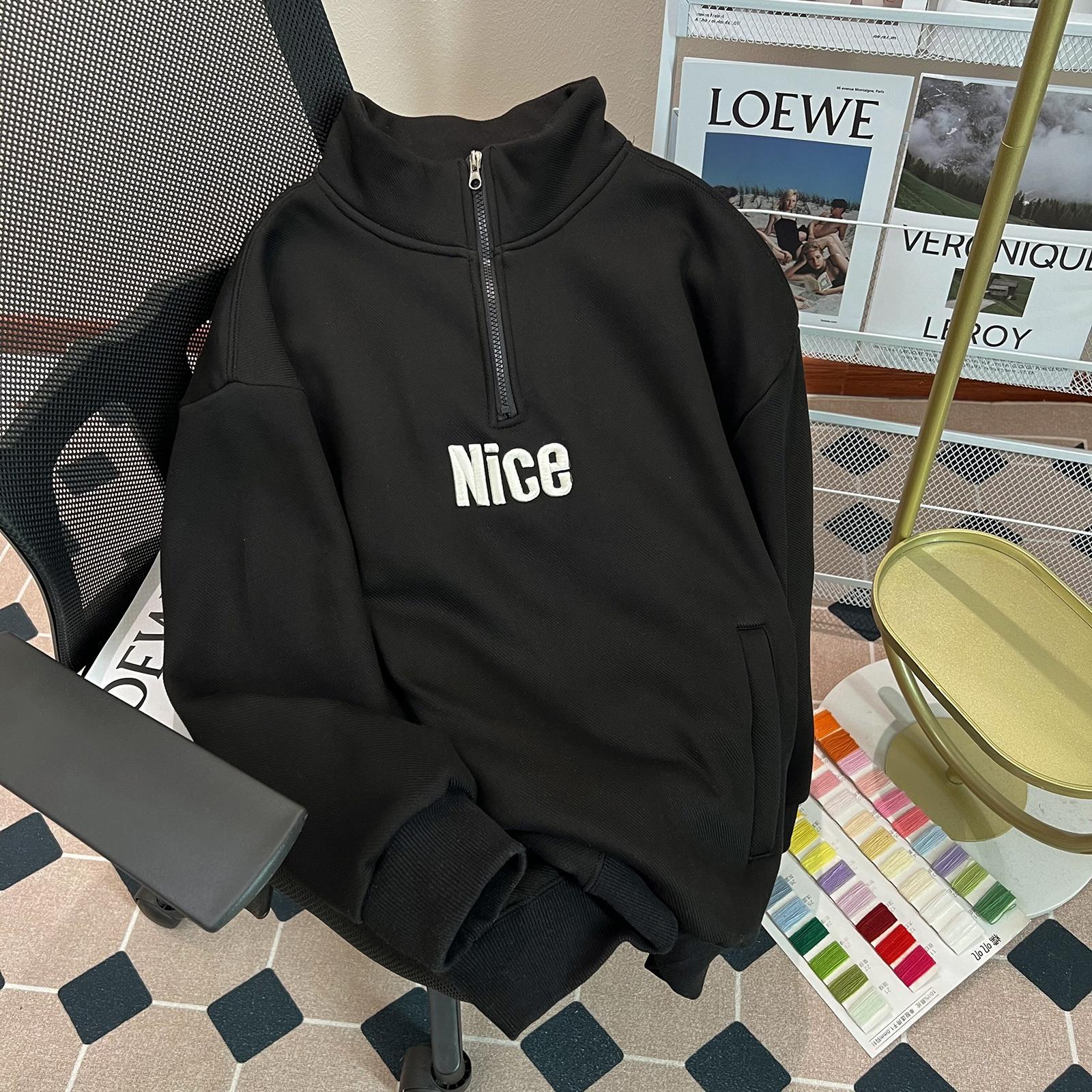 實拍仿棉斜紋480克衛衣秋冬翻領保暖NICE上衣2色 M-2XL