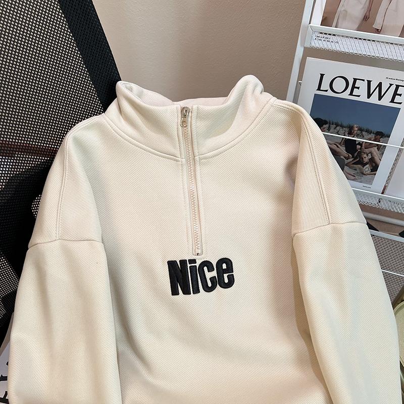 實拍仿棉斜紋480克衛衣秋冬翻領保暖NICE上衣2色 M-2XL