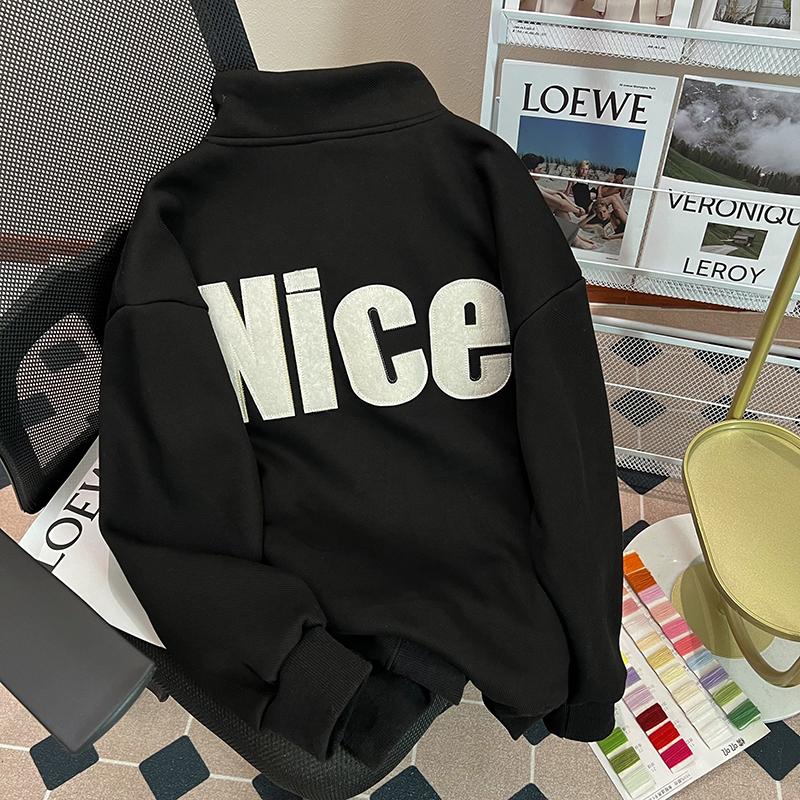 實拍仿棉斜紋480克衛衣秋冬翻領保暖NICE上衣2色 M-2XL