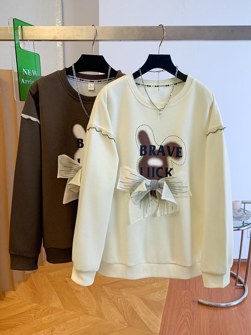 實拍純棉後包領立體蕾絲拼接兔子衛衣2色 M-2XL