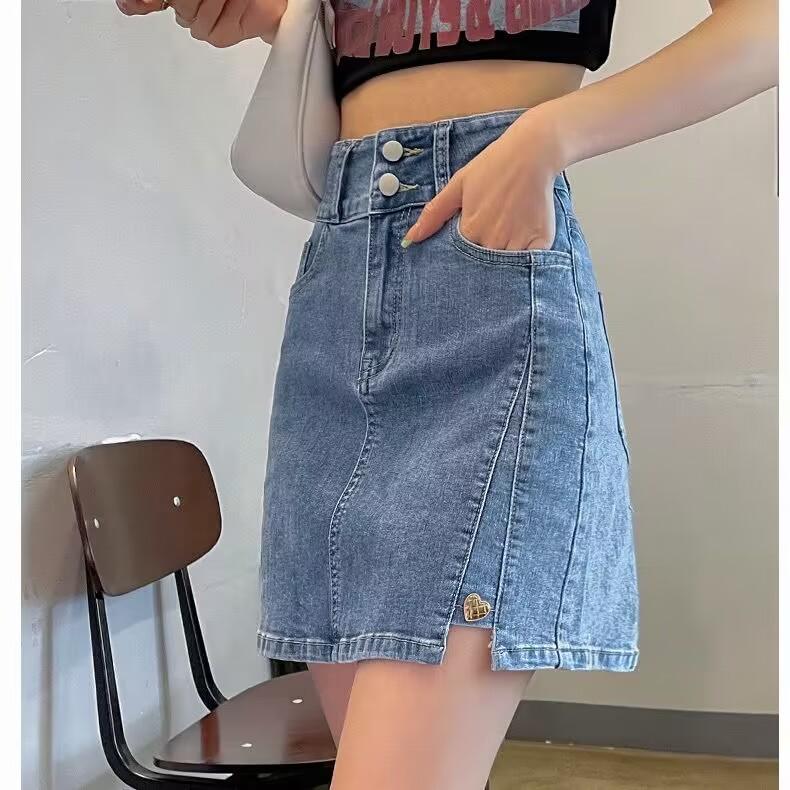 牛仔短裙顯瘦高腰白色防走光A字半身裙(有內裡)3色 S-3XL