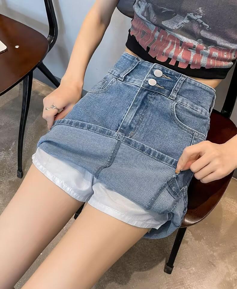 牛仔短裙顯瘦高腰白色防走光A字半身裙(有內裡)3色 S-3XL