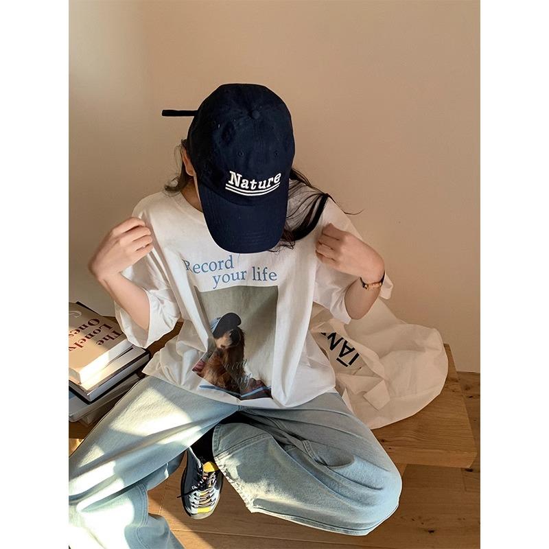 純棉210克100%棉主感圓領寬鬆狗狗短袖T卹4色 S-3XL