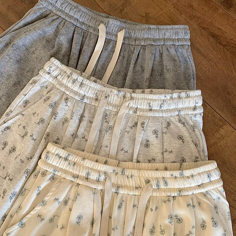 實拍春夏碎花運動寬鬆直筒休閒褲3色 S-4XL