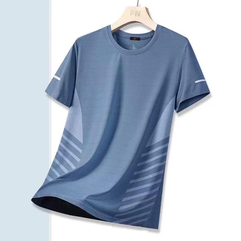 夏季薄款速乾網眼運動健身半袖彈力上衣4色 M-5XL