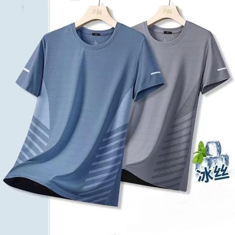 夏季薄款速乾網眼運動健身半袖彈力上衣4色 M-5XL