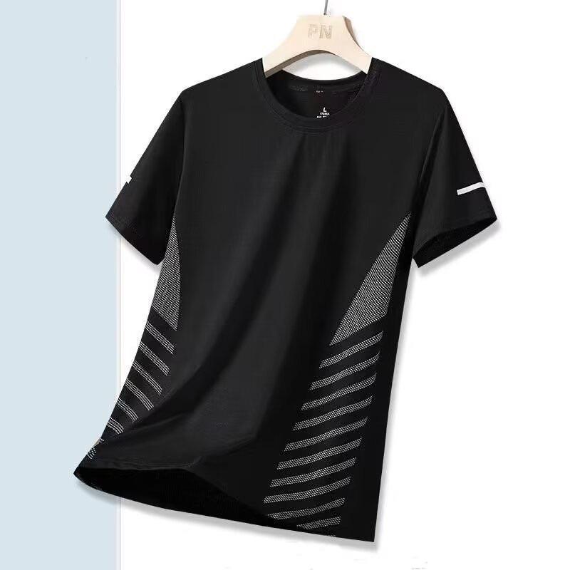 夏季薄款速乾網眼運動健身半袖彈力上衣4色 M-5XL