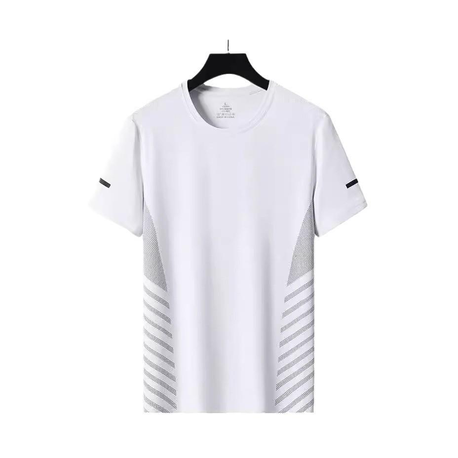 夏季薄款速乾網眼運動健身半袖彈力上衣4色 M-5XL