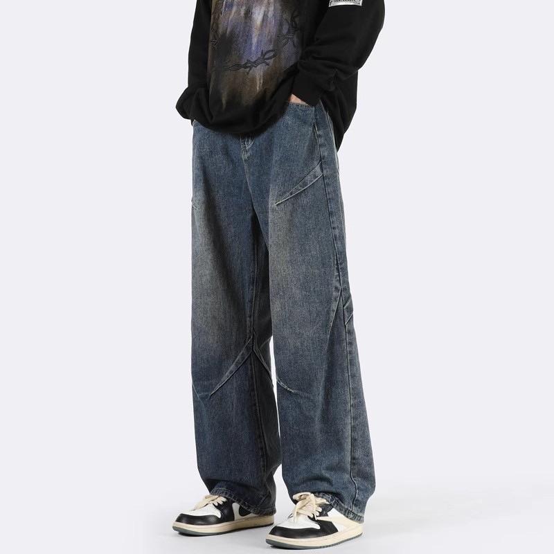 闊腿牛仔褲男款寬松直筒美式春夏工裝褲3色 S-3XL