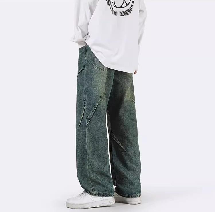 闊腿牛仔褲男款寬松直筒美式春夏工裝褲3色 S-3XL