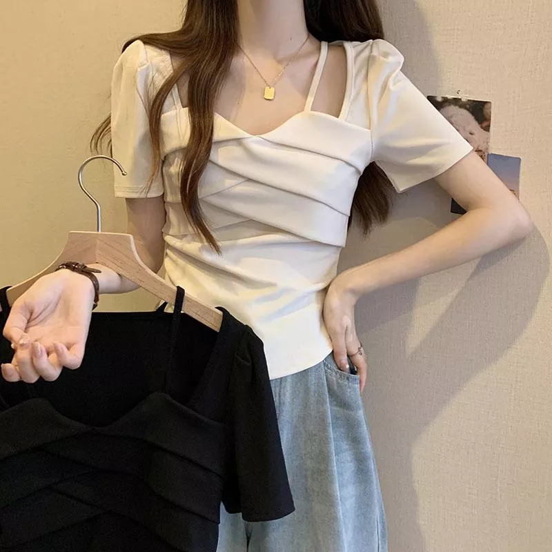 40支莫代爾260克棉方領正肩設計感小眾法式顯瘦上衣2色 40支莫代爾260克棉方領正肩設計感小眾法式顯瘦上衣2色