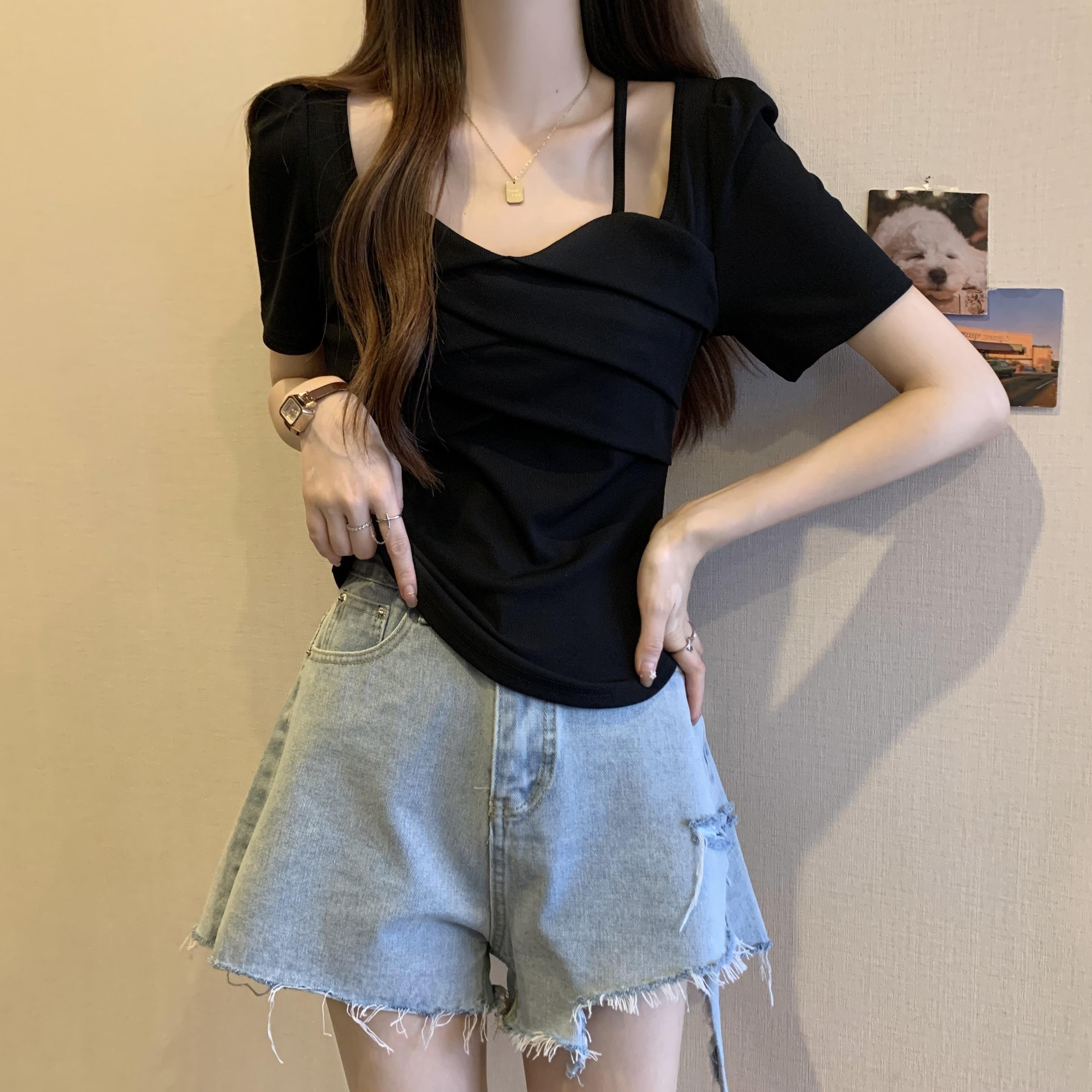 40支莫代爾260克棉方領正肩設計感小眾法式顯瘦上衣2色