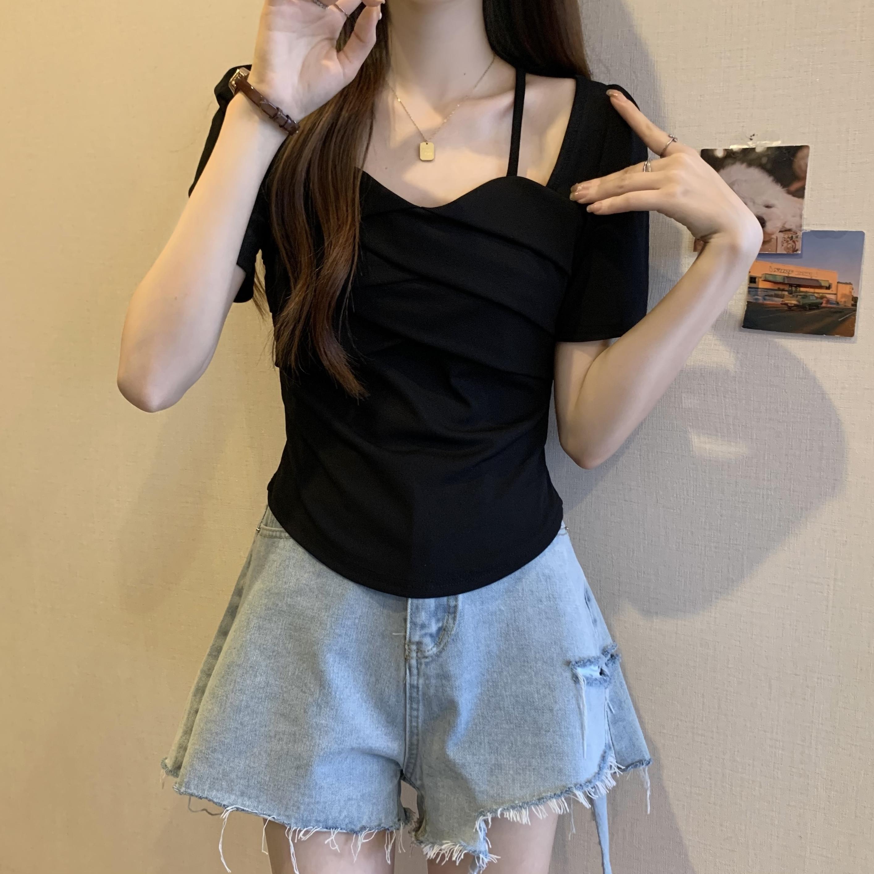 40支莫代爾260克棉方領正肩設計感小眾法式顯瘦上衣2色