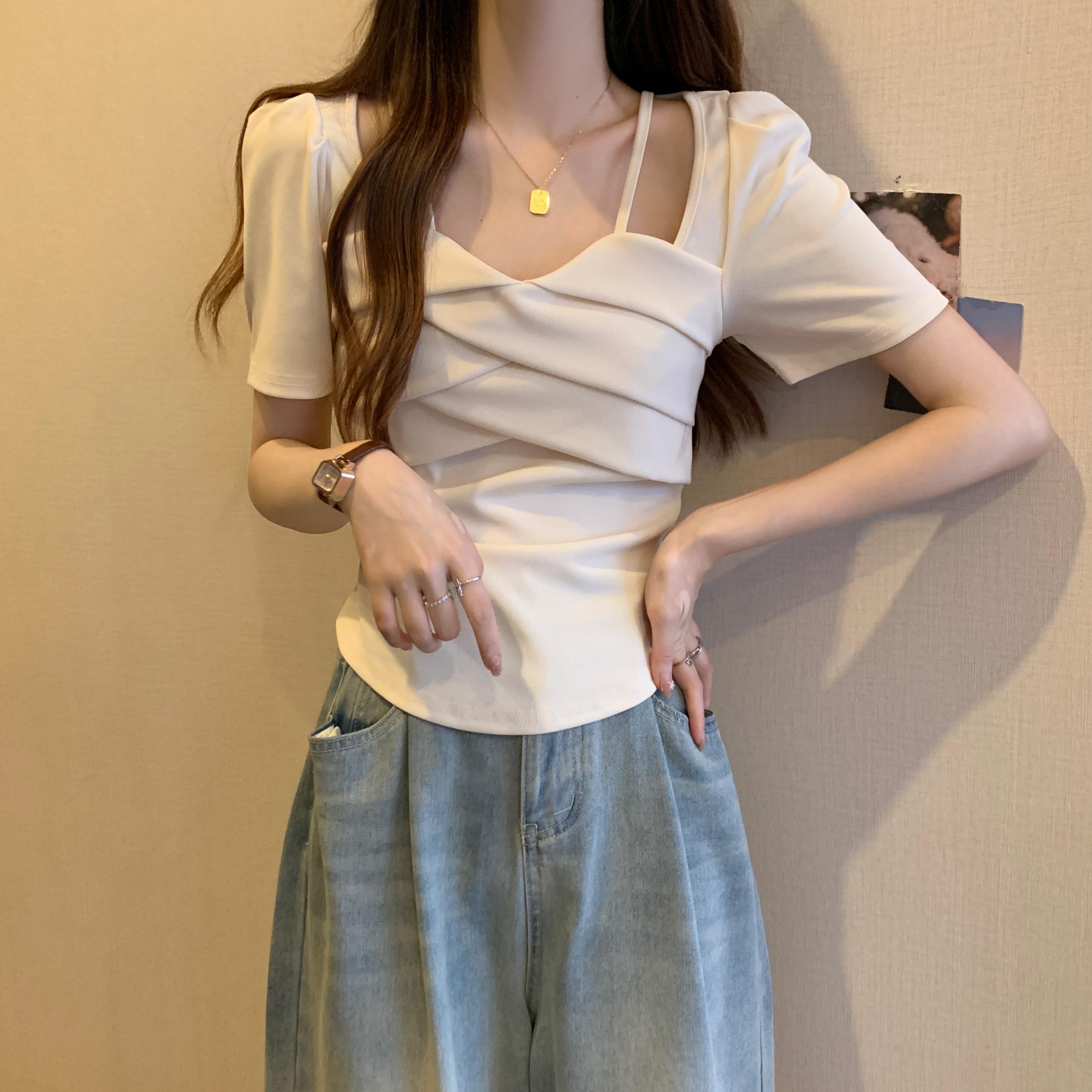 40支莫代爾260克棉方領正肩設計感小眾法式顯瘦上衣2色