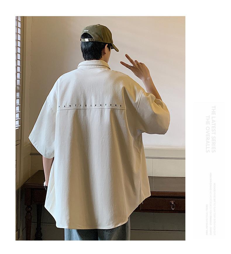 港風短袖工裝襯衫夏季青少年休閒外套寬鬆半袖襯衫4色 M-3XL