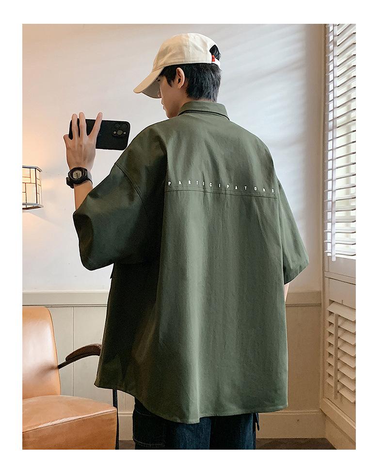 港風短袖工裝襯衫夏季青少年休閒外套寬鬆半袖襯衫4色 M-3XL