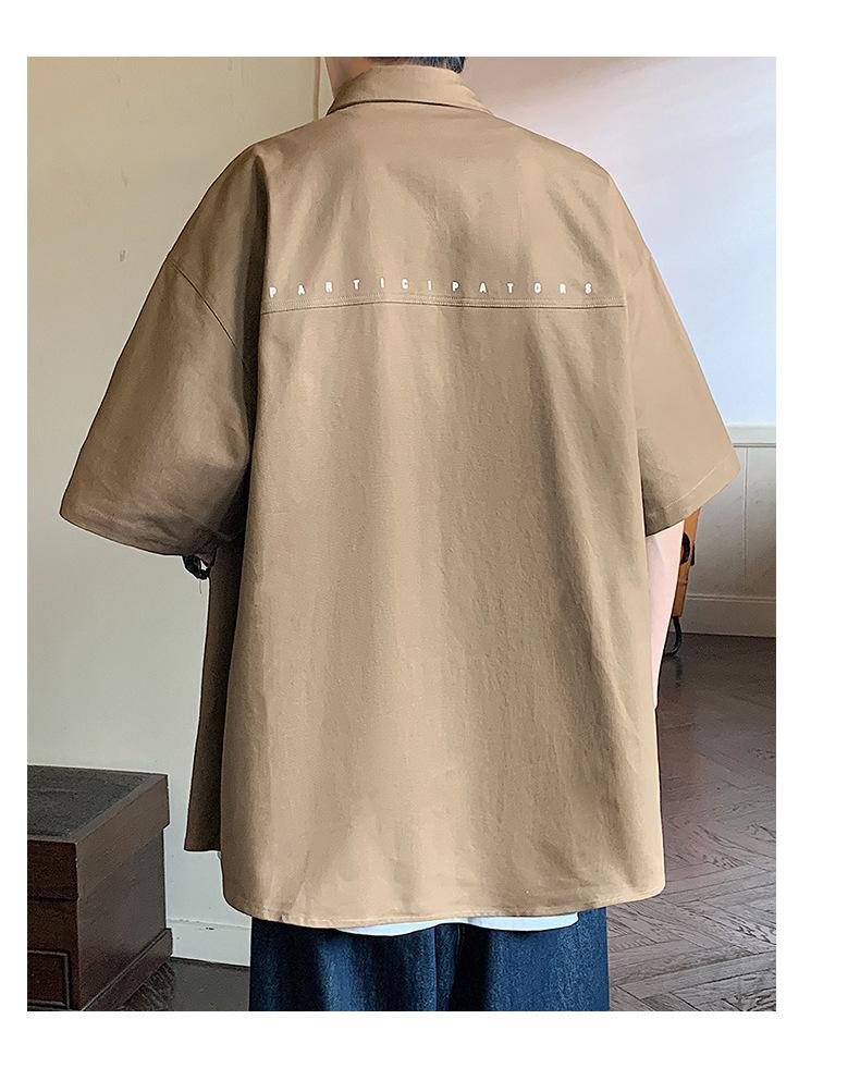 港風短袖工裝襯衫夏季青少年休閒外套寬鬆半袖襯衫4色 M-3XL