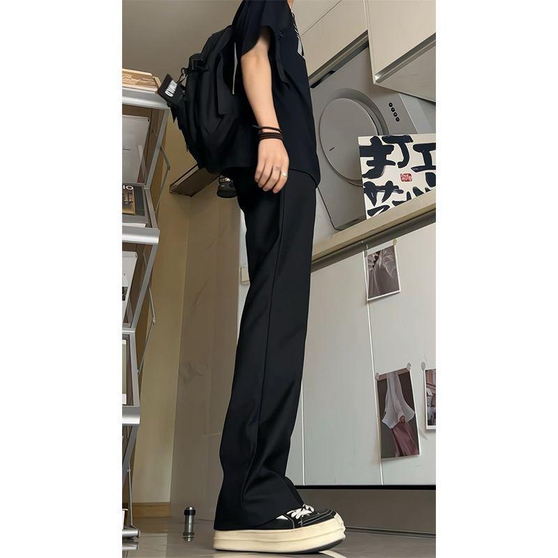 黑色褲子男款夏天高腰顯瘦馬吉拉西裝褲直筒垂褲S-3XL