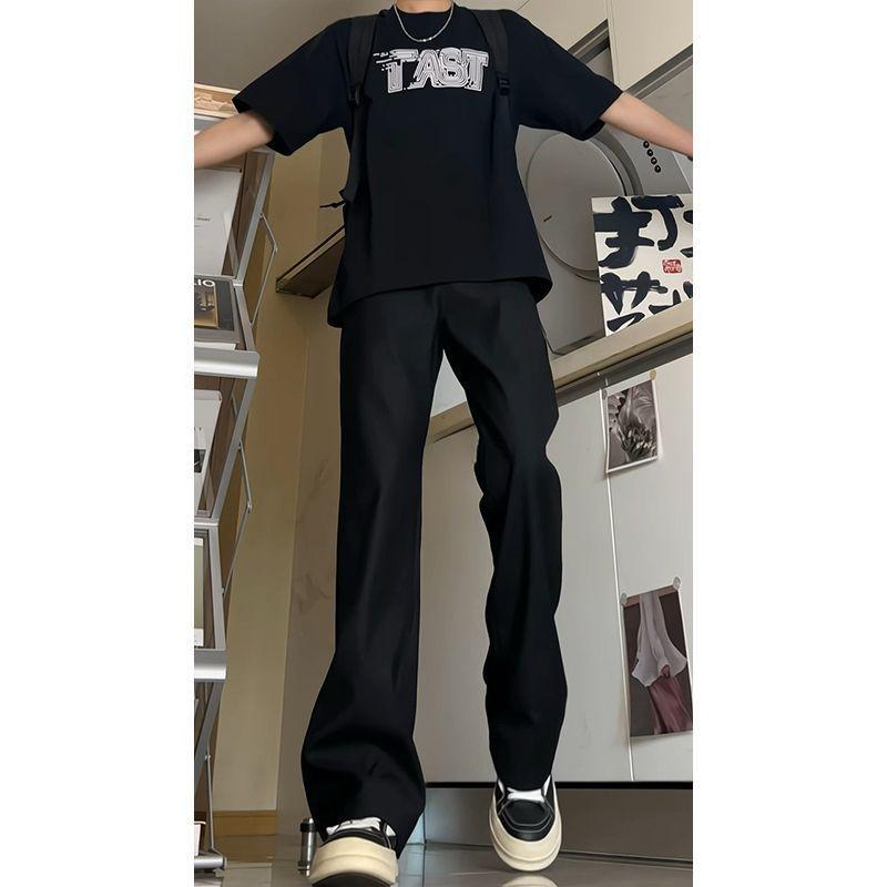 黑色褲子男款夏天高腰顯瘦馬吉拉西裝褲直筒垂褲S-3XL