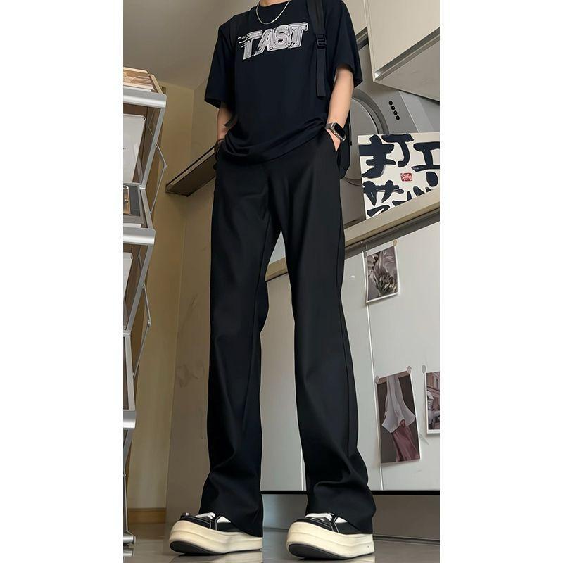 黑色褲子男款夏天高腰顯瘦馬吉拉西裝褲直筒垂褲S-3XL