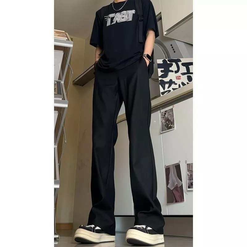 黑色褲子男款夏天高腰顯瘦馬吉拉西裝褲直筒垂褲S-3XL 黑色褲子男款夏天高腰顯瘦馬吉拉西裝褲直筒垂褲S-3XL