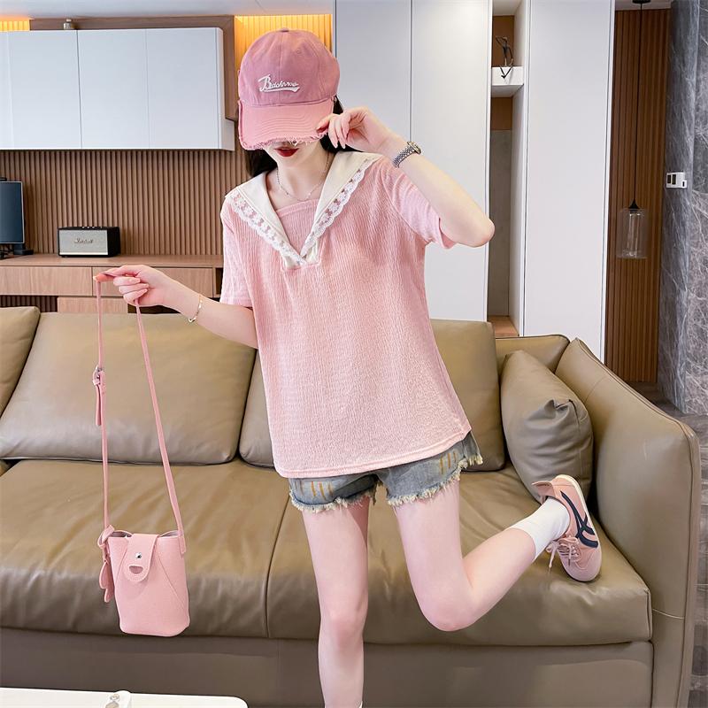 蕾絲翻領甜美減齡百搭上衣2色 M-2XL