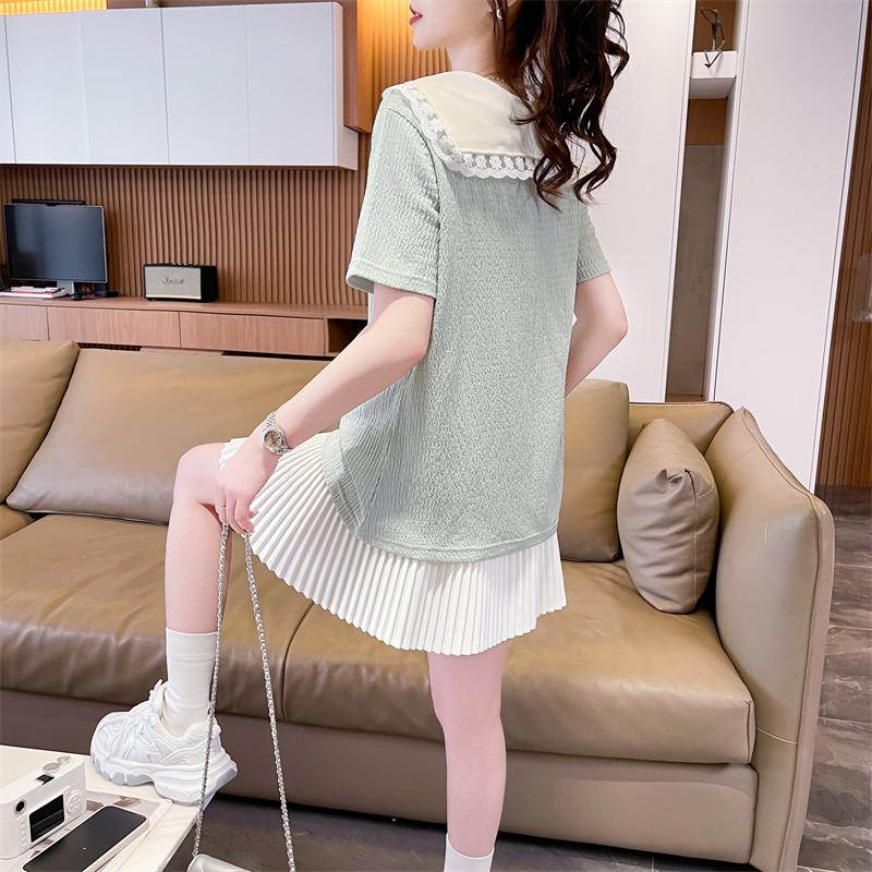 蕾絲翻領甜美減齡百搭上衣2色 M-2XL