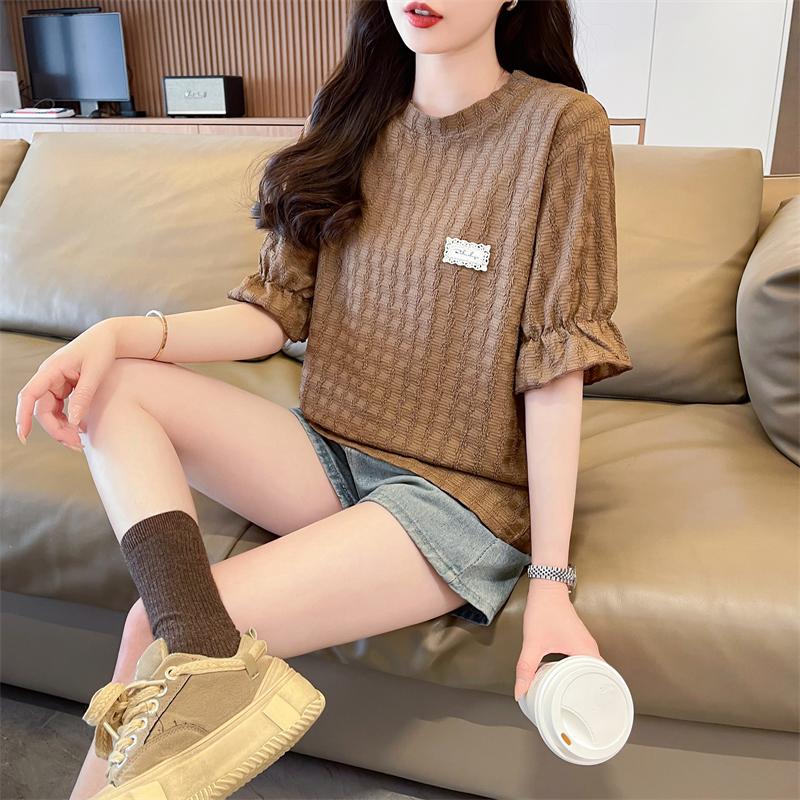 仿編織咖啡色知性百搭上衣2色 M-2XL