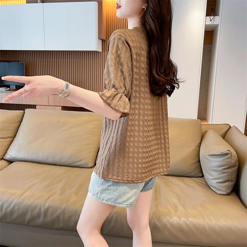 仿編織咖啡色知性百搭上衣2色 M-2XL