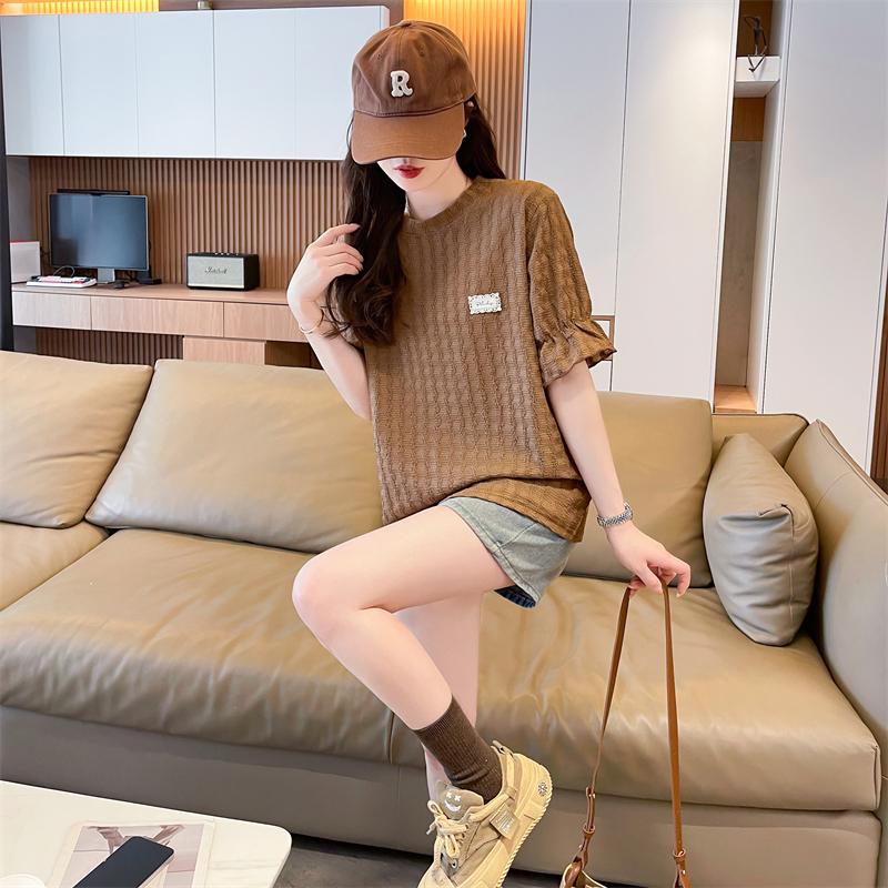 仿編織咖啡色知性百搭上衣2色 M-2XL