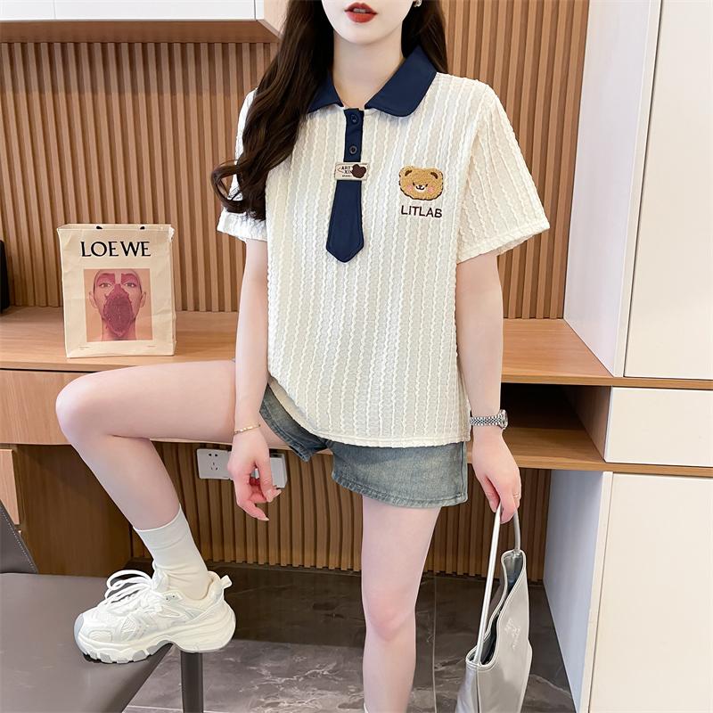 海軍風領帶甜美華夫格熊熊上衣2色 M-2XL