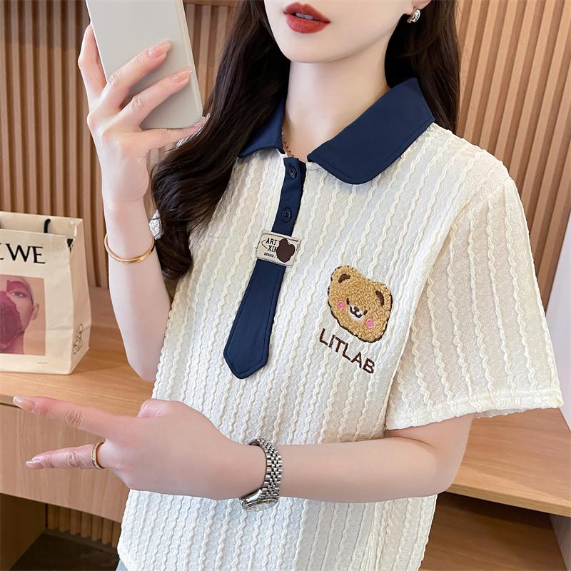 海軍風領帶甜美華夫格熊熊上衣2色 M-2XL
