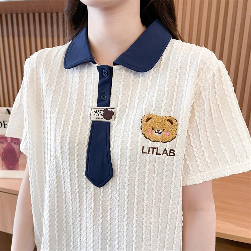 海軍風領帶甜美華夫格熊熊上衣2色 M-2XL