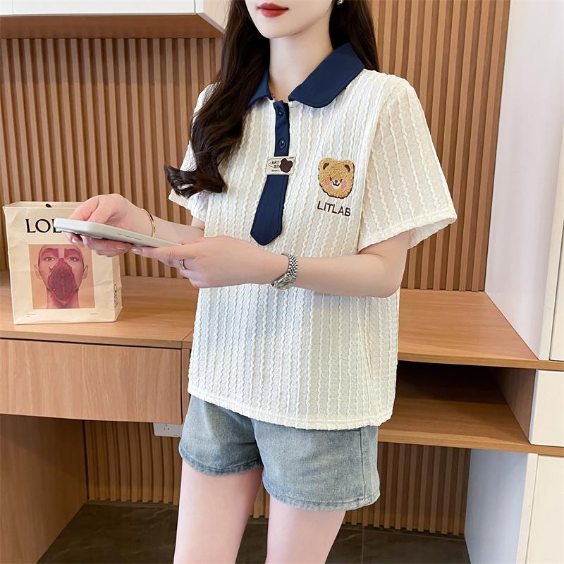 海軍風領帶甜美華夫格熊熊上衣2色 M-2XL
