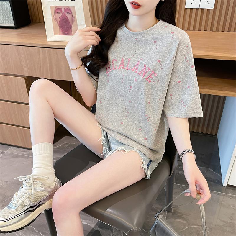 雙色布棉質撞色字母百搭上衣3色 M-2XL