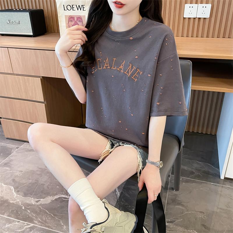 雙色布棉質撞色字母百搭上衣3色 M-2XL