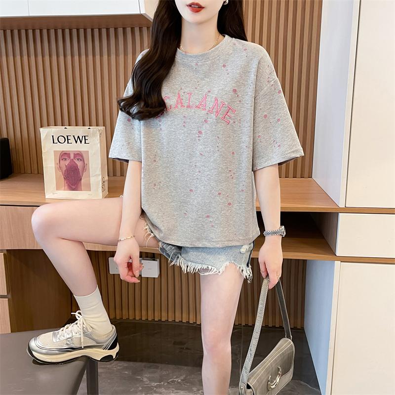 雙色布棉質撞色字母百搭上衣3色 M-2XL
