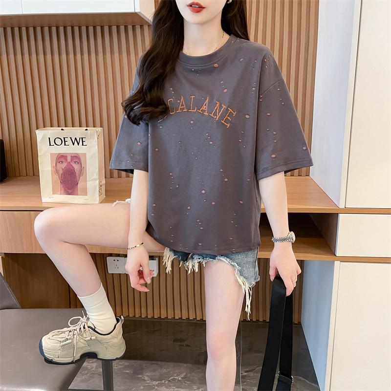 雙色布棉質撞色字母百搭上衣3色 M-2XL