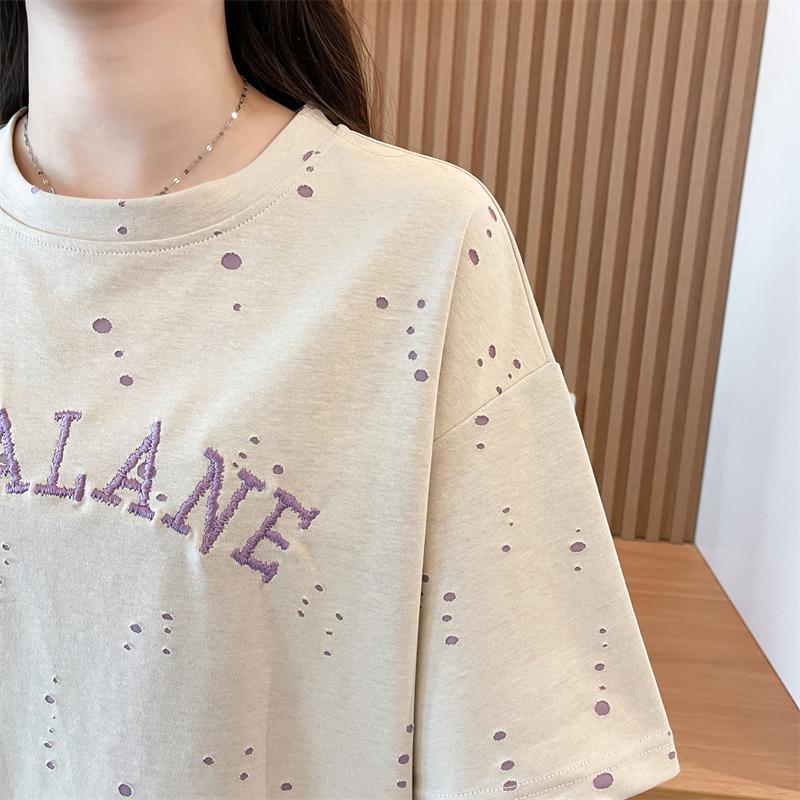 雙色布棉質撞色字母百搭上衣3色 M-2XL