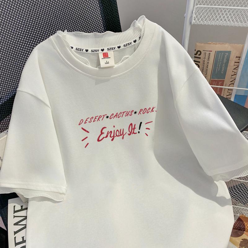 實拍棉+領口索羅娜大碼網紗拼接假兩件上衣2色 M-4XL