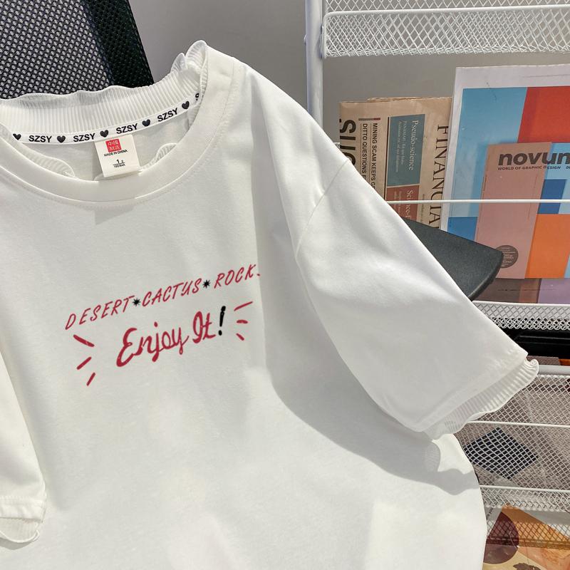 實拍棉+領口索羅娜大碼網紗拼接假兩件上衣2色 M-4XL