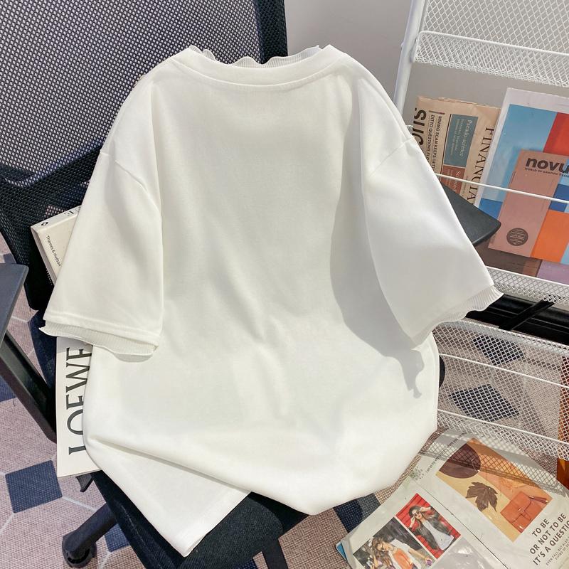 實拍棉+領口索羅娜大碼網紗拼接假兩件上衣2色 M-4XL