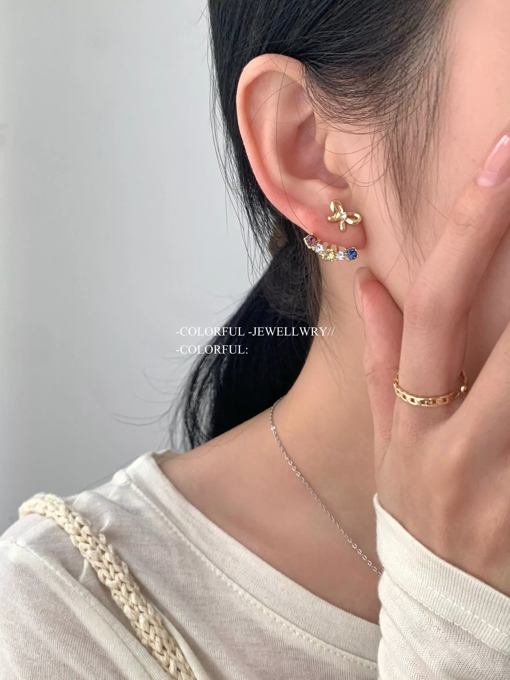 🎀 甜美俏皮|一款兩戴蝴蝶結彩鑽耳環 🎀 甜美俏皮|一款兩戴蝴蝶結彩鑽耳環