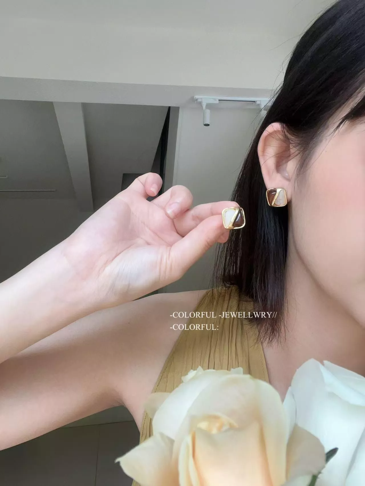 【本店實拍】💐質感系女孩必收｜奶油金幾何耳環